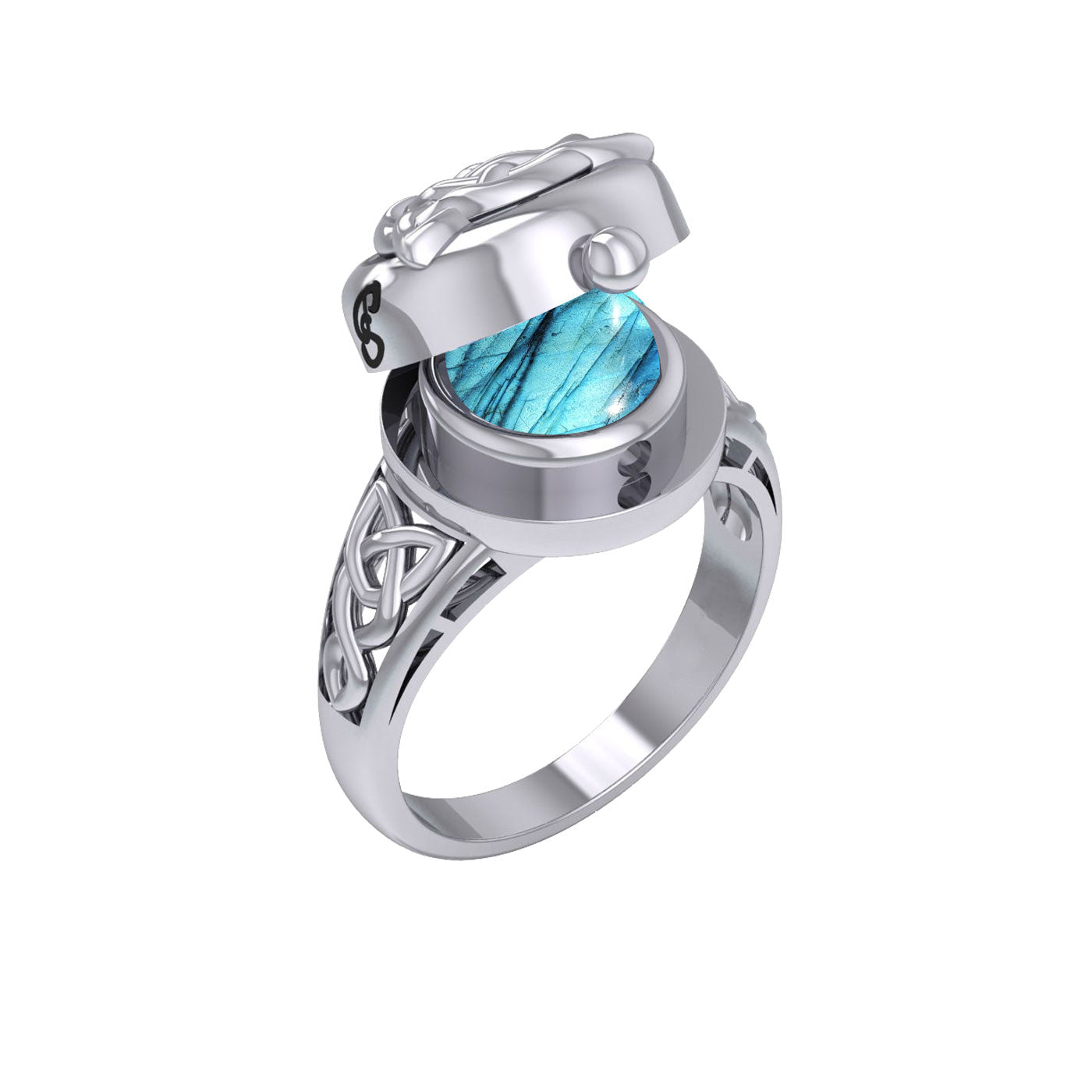 The Celtic Triquetra Silver Locket Ring with Gemstone TRI2436