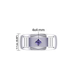 The Modern Silver Band Ring with Square Gemstone NA Symbol TRI2437