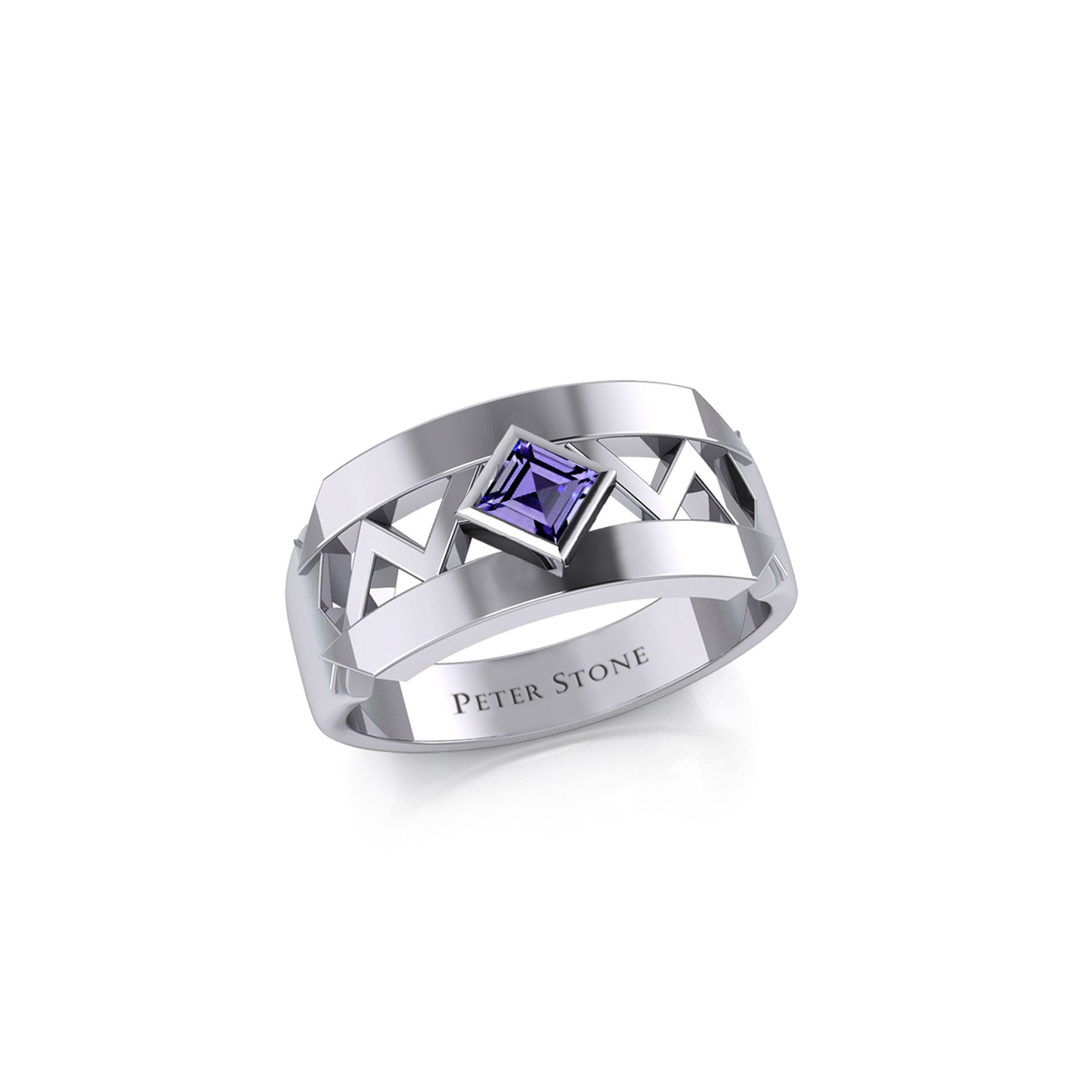 The Modern Zigzag Silver Band Ring with Square Gemstone NA Symbol TRI2438