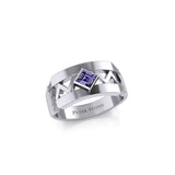 The Modern Zigzag Silver Band Ring with Square Gemstone NA Symbol TRI2438