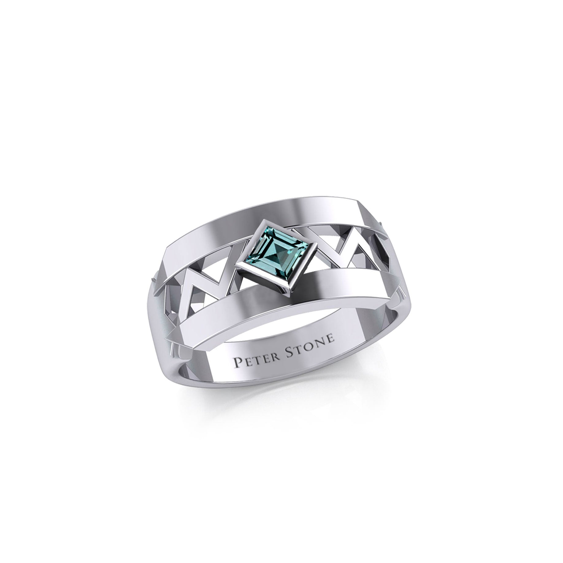 The Modern Zigzag Silver Band Ring with Square Gemstone NA Symbol TRI2438