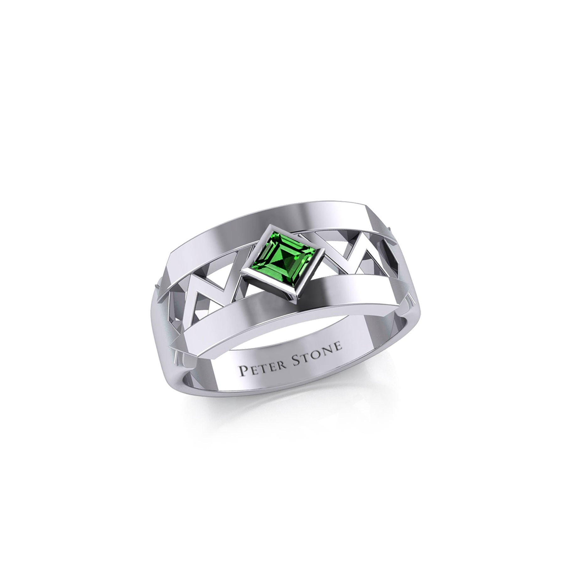 The Modern Zigzag Silver Band Ring with Square Gemstone NA Symbol TRI2438