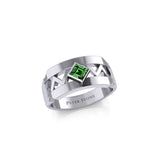 The Modern Zigzag Silver Band Ring with Square Gemstone NA Symbol TRI2438
