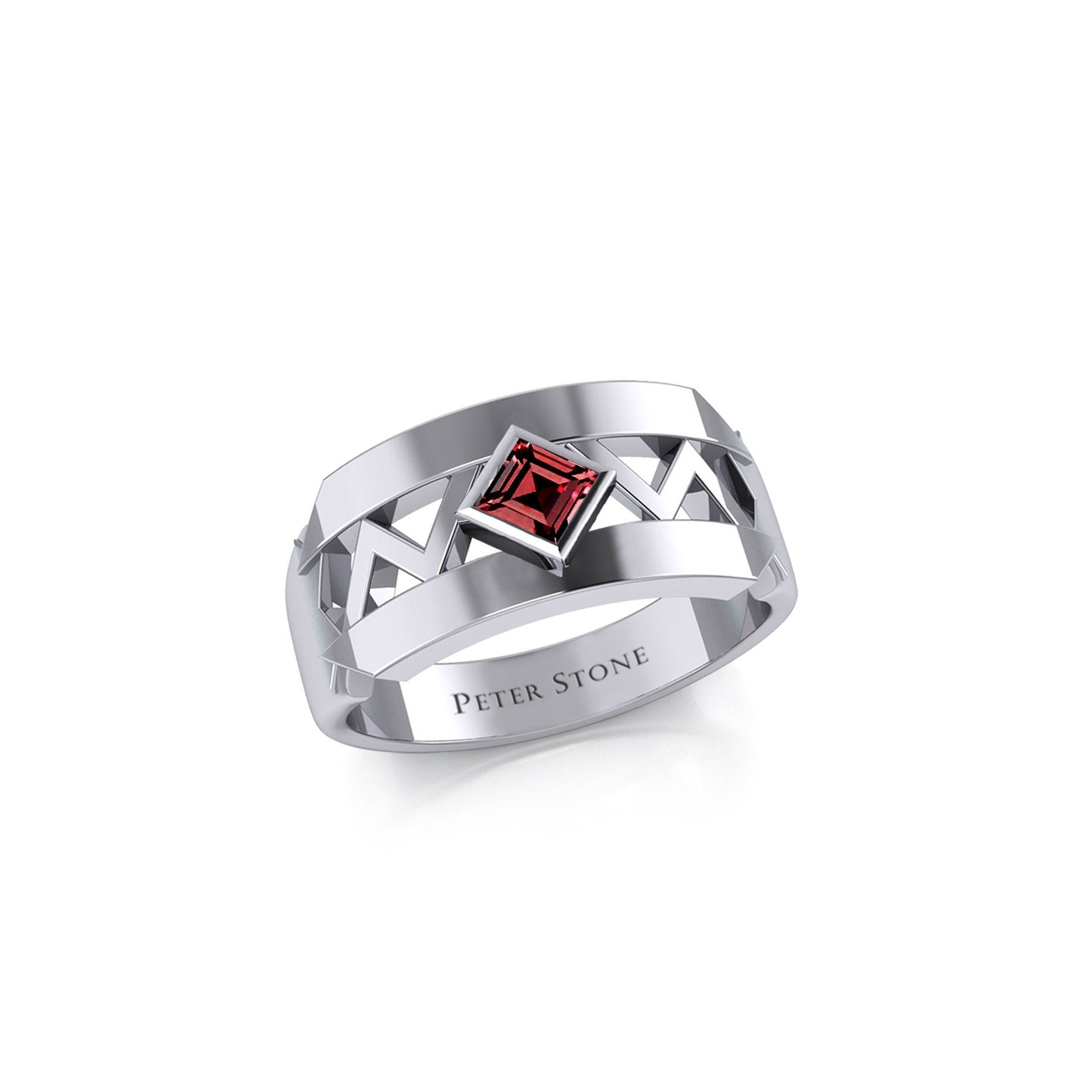 The Modern Zigzag Silver Band Ring with Square Gemstone NA Symbol TRI2438