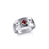 The Modern Zigzag Silver Band Ring with Square Gemstone NA Symbol TRI2438