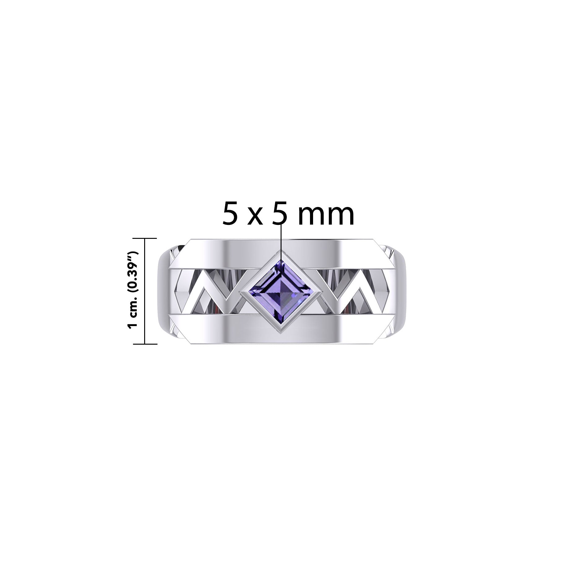 The Modern Zigzag Silver Band Ring with Square Gemstone NA Symbol TRI2438