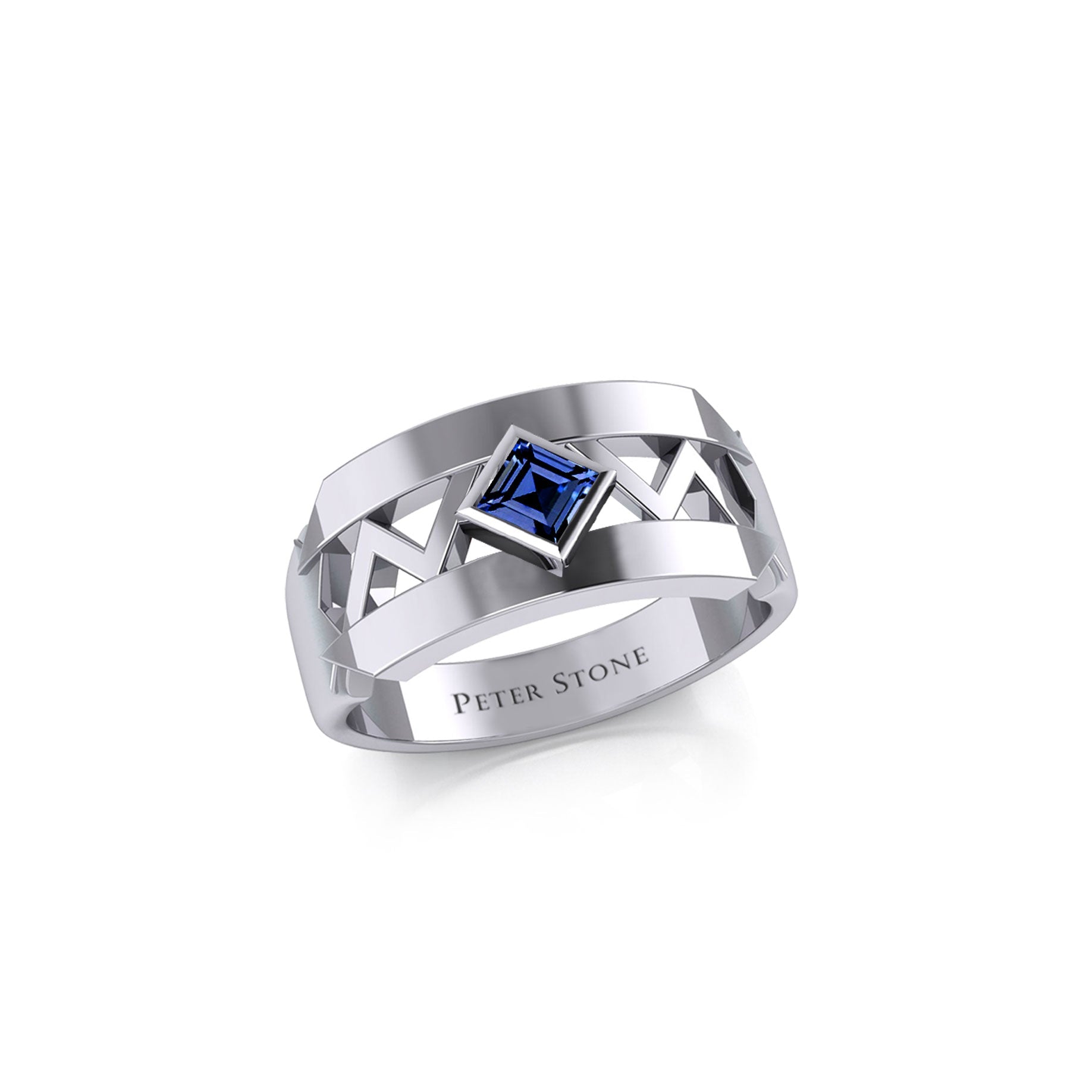 The Modern Zigzag Silver Band Ring with Square Gemstone NA Symbol TRI2438