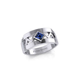 The Modern Zigzag Silver Band Ring with Square Gemstone NA Symbol TRI2438