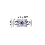 The Modern Zigzag Silver Band Ring with Square Gemstone NA Symbol TRI2438