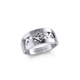 The Modern Zigzag Silver Band Ring with Square Gemstone NA Symbol TRI2438