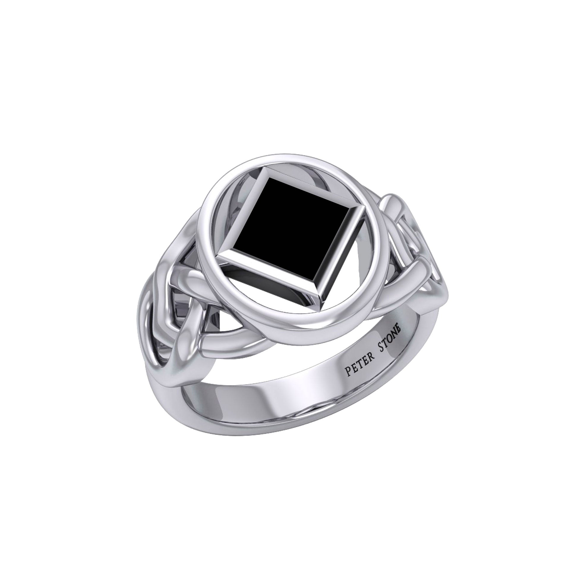 The Large Celtic Sterling Silver Ring with the NA Recovery Symbol Inlay Stone TRI2439