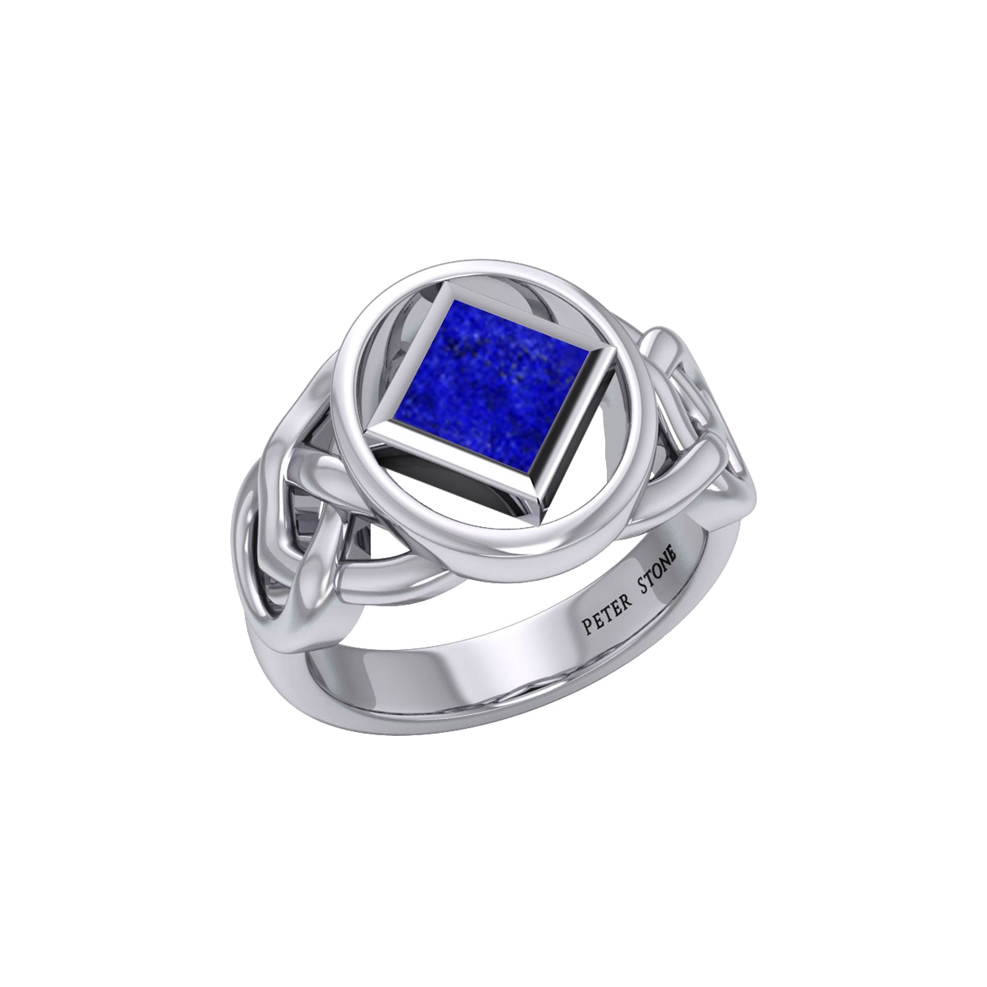 The Large Celtic Sterling Silver Ring with the NA Recovery Symbol Inlay Stone TRI2439