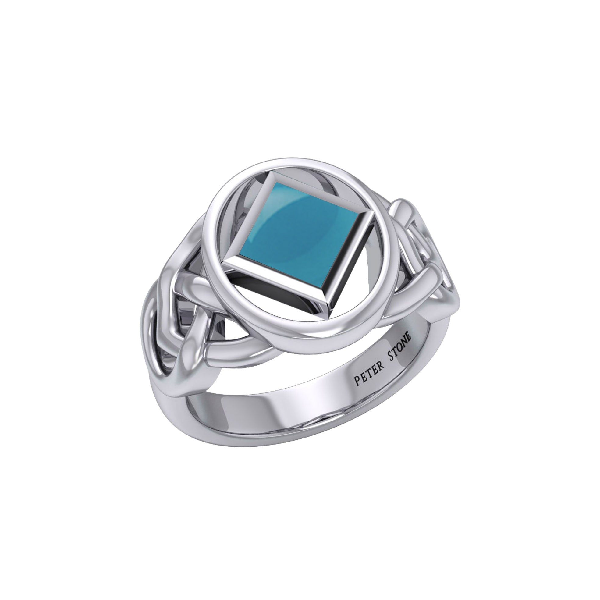 The Large Celtic Sterling Silver Ring with the NA Recovery Symbol Inlay Stone TRI2439