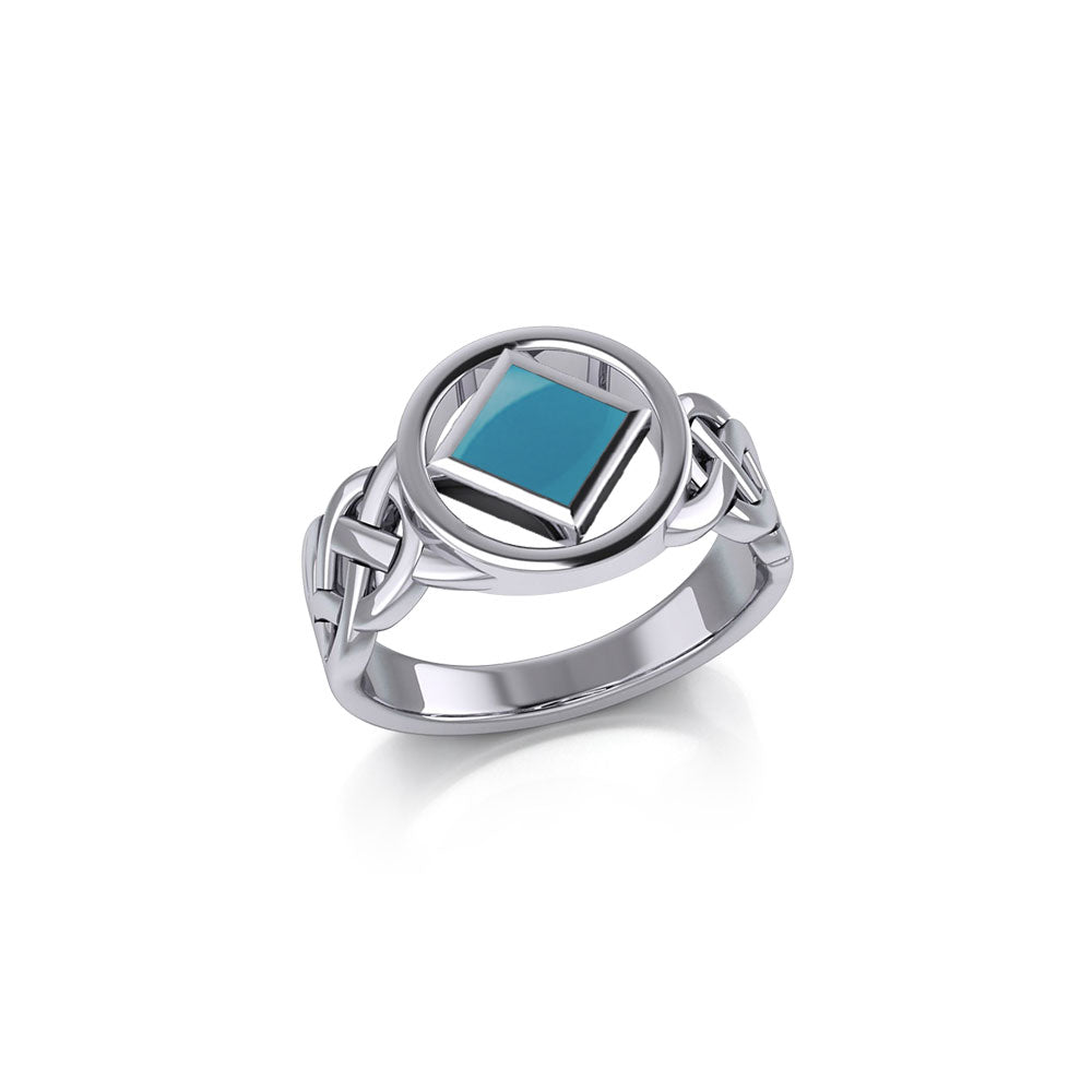The Small Celtic Silver Ring with the NA Recovery Symbol Inlay Stone TRI2440