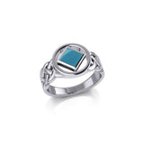 The Small Celtic Silver Ring with the NA Recovery Symbol Inlay Stone TRI2440