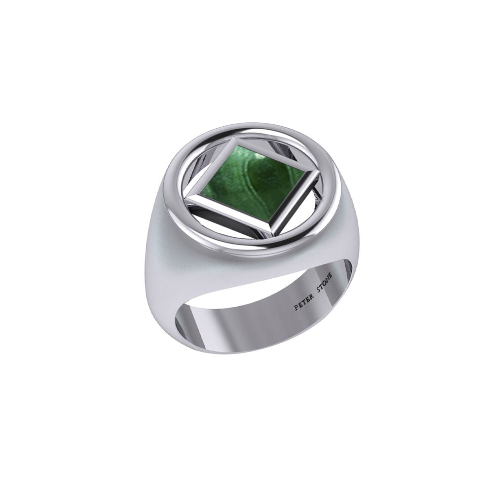The Large Silver Ring with the NA Recovery Symbol Inlay Stone TRI2442