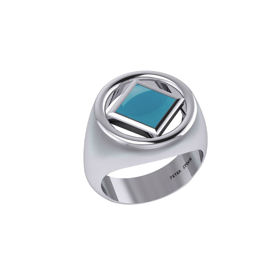 The Large Silver Ring with the NA Recovery Symbol Inlay Stone TRI2442