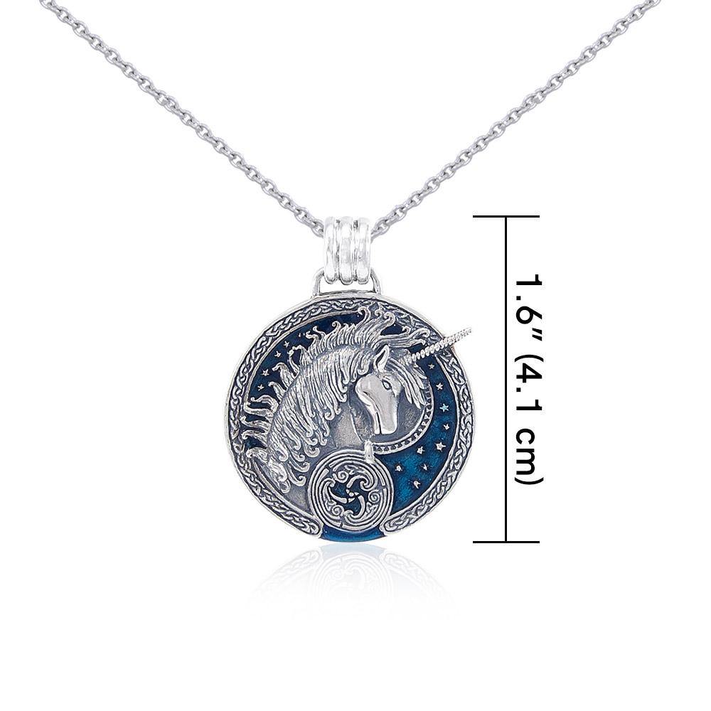 Silver Celtic Unicorn Pendant with Enamel and Chain Set by Courtney Davis TSE769 - Jewelry