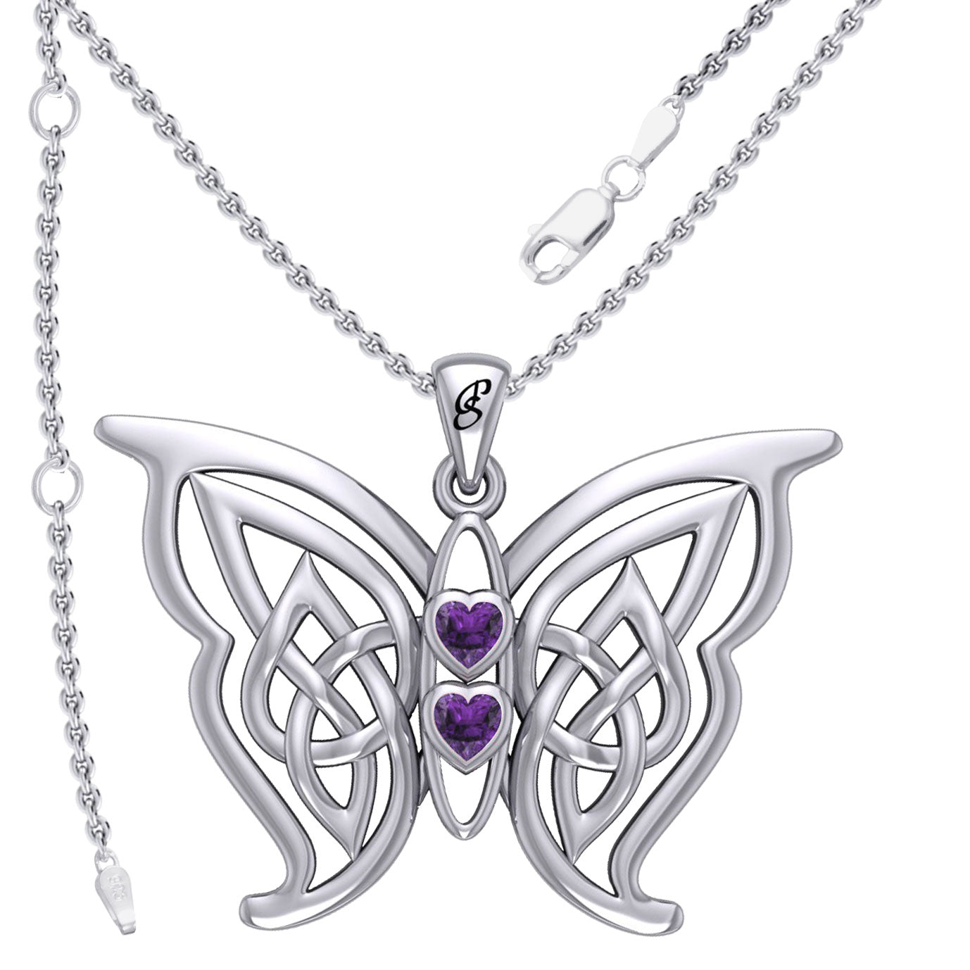 Enchantment Sterling Silver Celtic Sora Butterfly Pendant with unconditionally love heart shape Gemstone by Peter Stone TPD6203