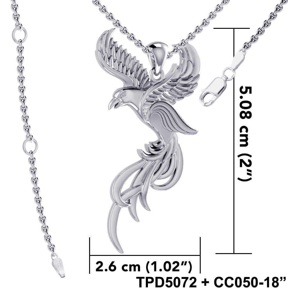 Soar to the Heavens Flying Phoenix Sterling Silver Pendant TPD5072