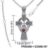 Celtic Cross and Irish Claddagh Sterling Silver Pendant with Heart Gemstone TPD5340