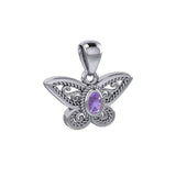 Life's colorful transformation ~ 14K White Gold Butterfly Pendant with Gemstone WPD3685