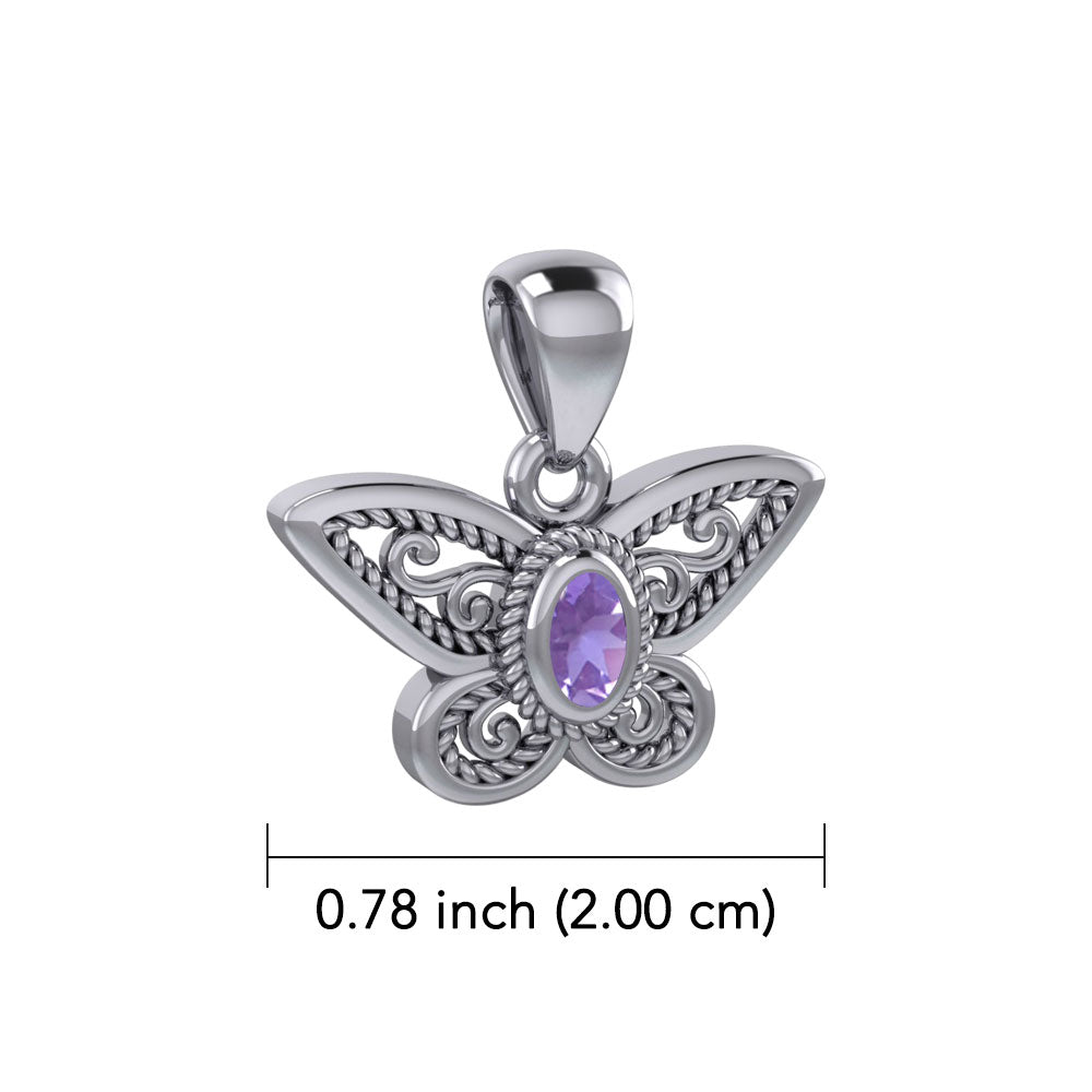 Life's colorful transformation ~ 14K White Gold Butterfly Pendant with Gemstone WPD3685