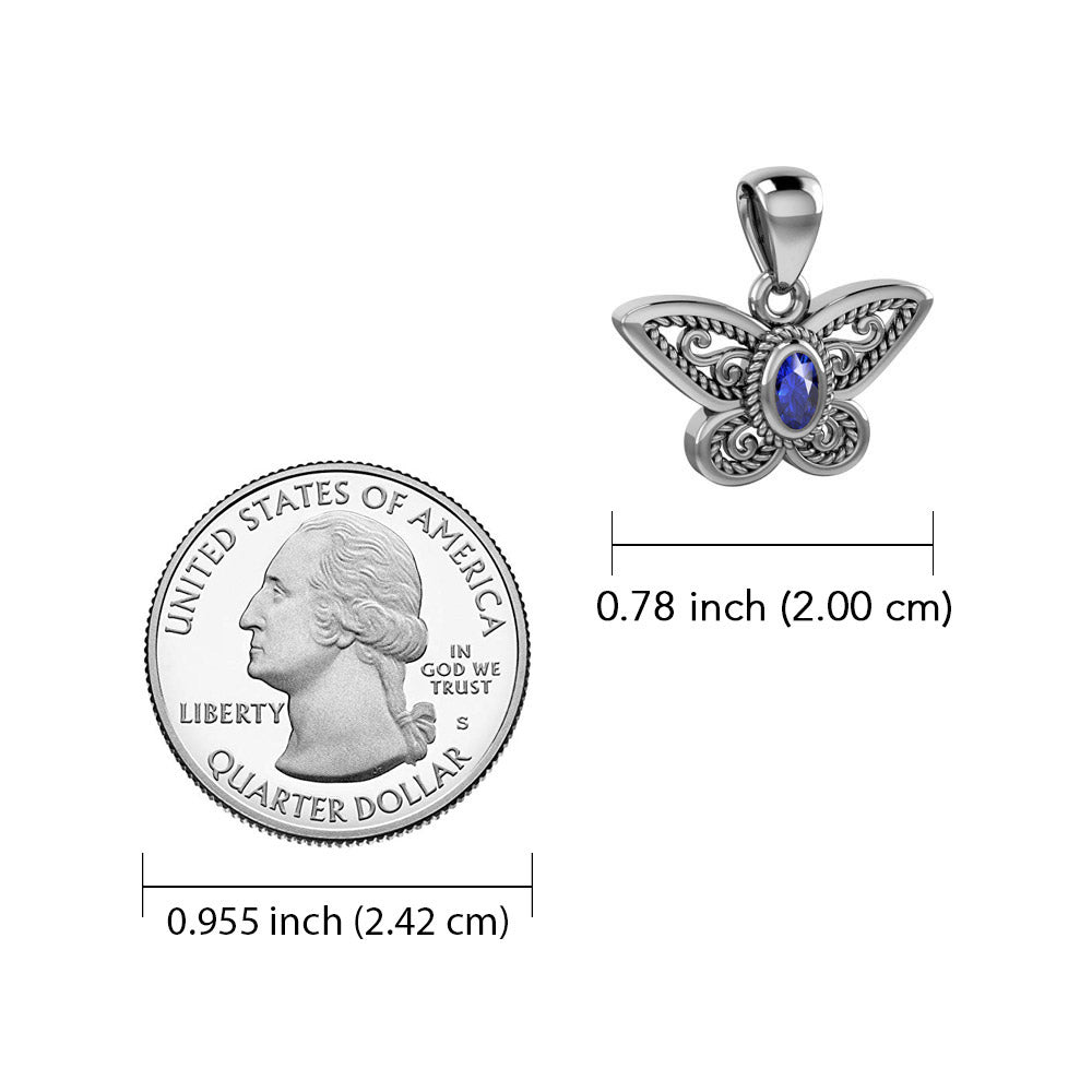 Life's colorful transformation ~ 14K White Gold Butterfly Pendant with Gemstone WPD3685