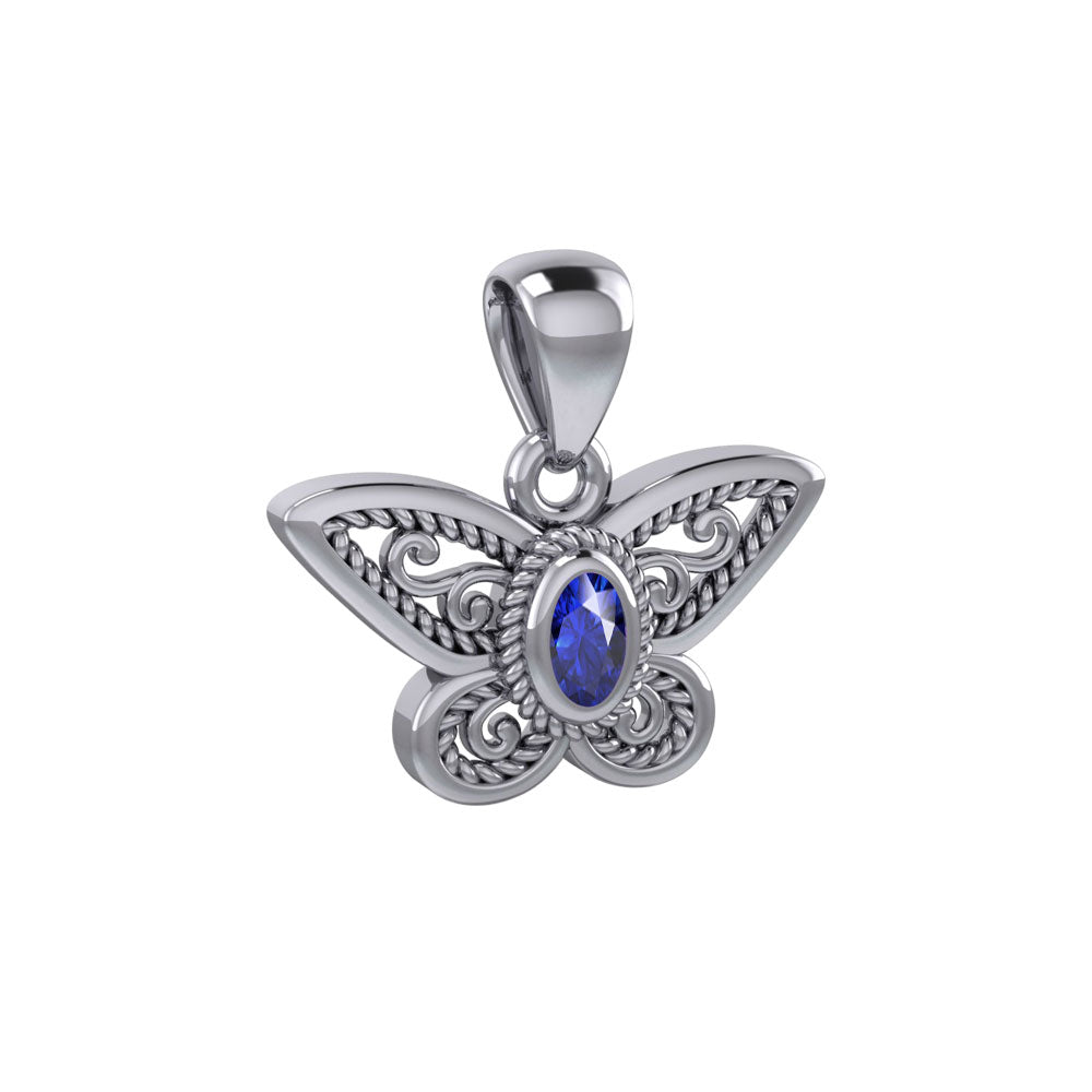 Life's colorful transformation ~ 14K White Gold Butterfly Pendant with Gemstone WPD3685