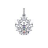 Yoga Lotus Position 14K White Gold Pendant with Chakra Gemstone WPD5023