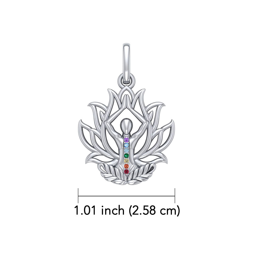 Yoga Lotus Position 14K White Gold Pendant with Chakra Gemstone WPD5023