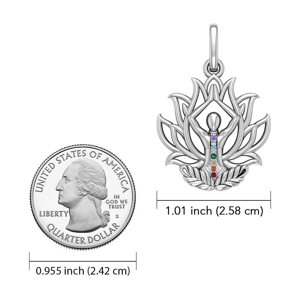 Yoga Lotus Position 14K White Gold Pendant with Chakra Gemstone WPD5023