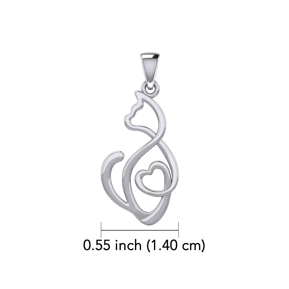 Running Cat with Heart 14K White Gold Pendant WPD5280