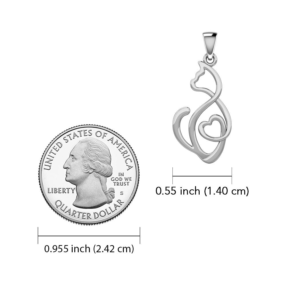 Running Cat with Heart 14K White Gold Pendant WPD5280