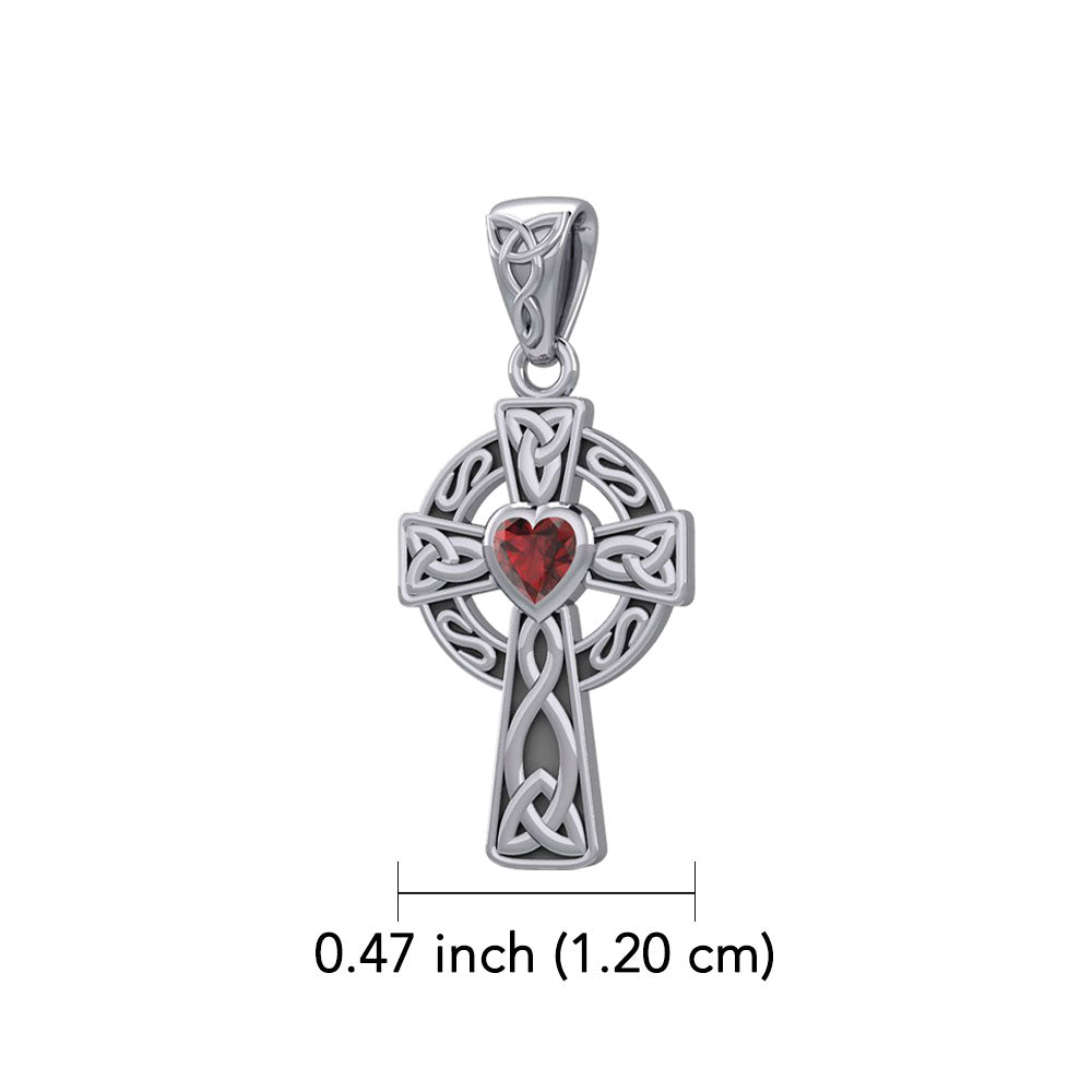 Celtic Cross 14K White Gold Pendant with Heart Gemstone WPD5337