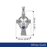 Celtic Cross and Irish Claddagh White Gold Pendant with Heart Gemstone WPD5340