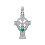 Claddagh Celtic Cross with Lucky Four Leaf Clover 14K White Gold Pendant WPD5359