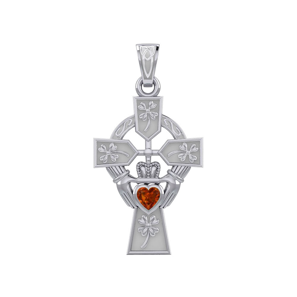 Claddagh Celtic Cross with Lucky Four Leaf Clover 14K White Gold Pendant WPD5359