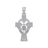 Claddagh Celtic Cross with Lucky Four Leaf Clover 14K White Gold Pendant WPD5359