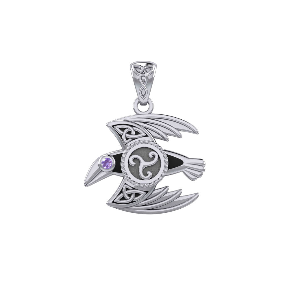 Behind the Mystery of the Mythical Raven 14K White Gold Pendant with Gemstone WPD5381