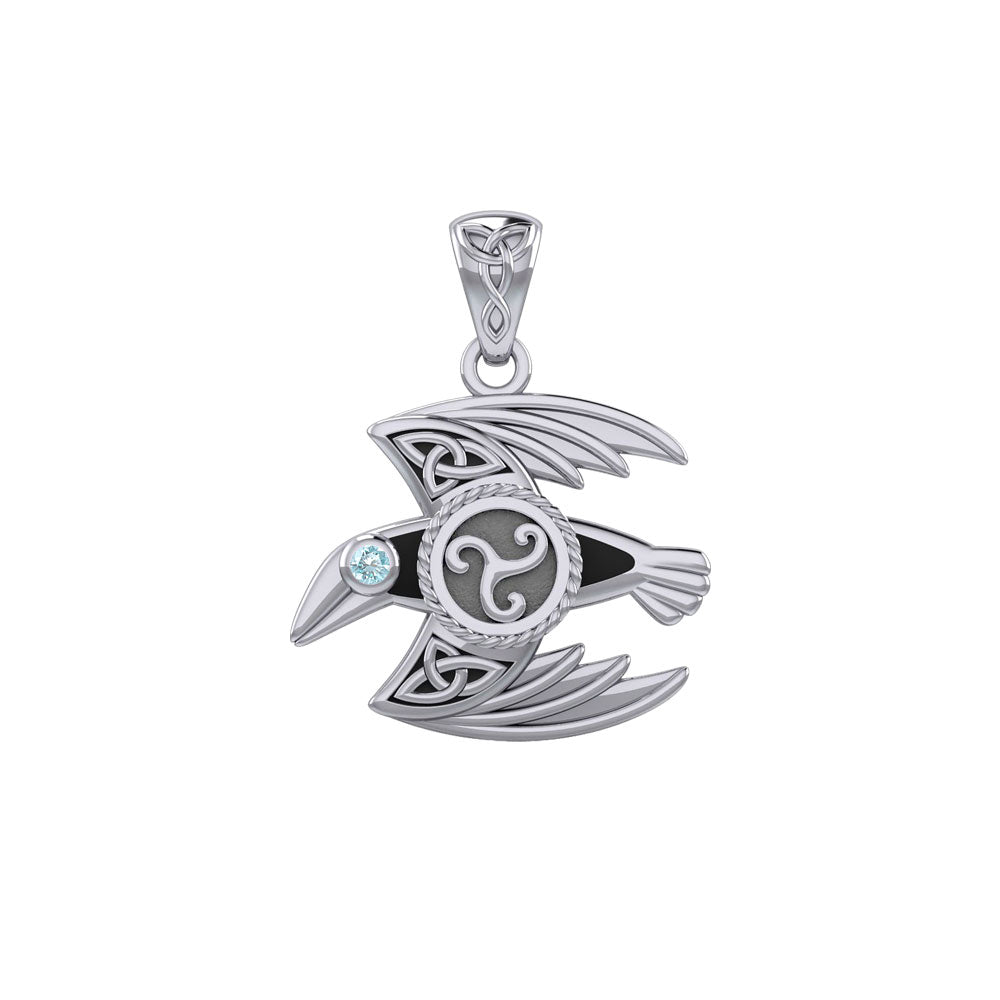 Behind the Mystery of the Mythical Raven 14K White Gold Pendant with Gemstone WPD5381