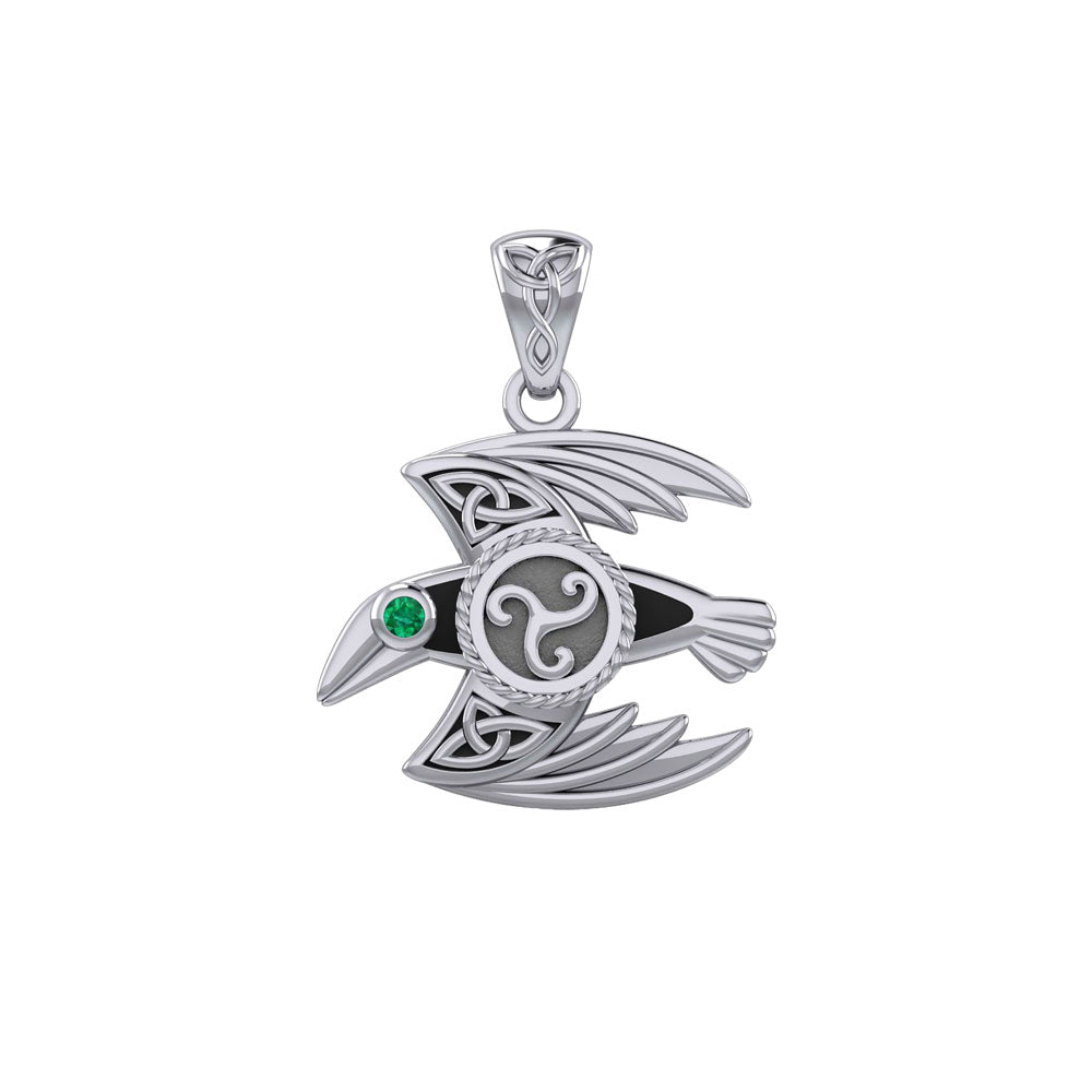 Behind the Mystery of the Mythical Raven 14K White Gold Pendant with Gemstone WPD5381