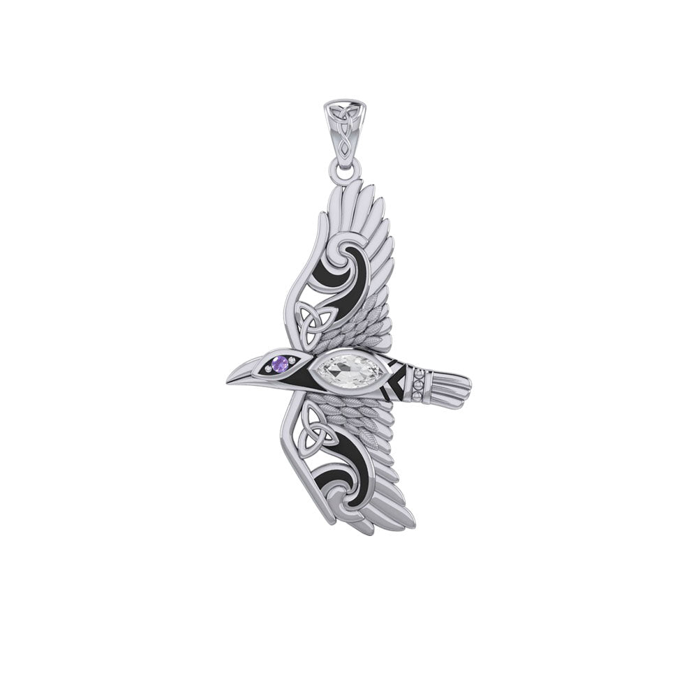 Mythical Raven 14K White Gold Pendant with Gemstone WPD5382