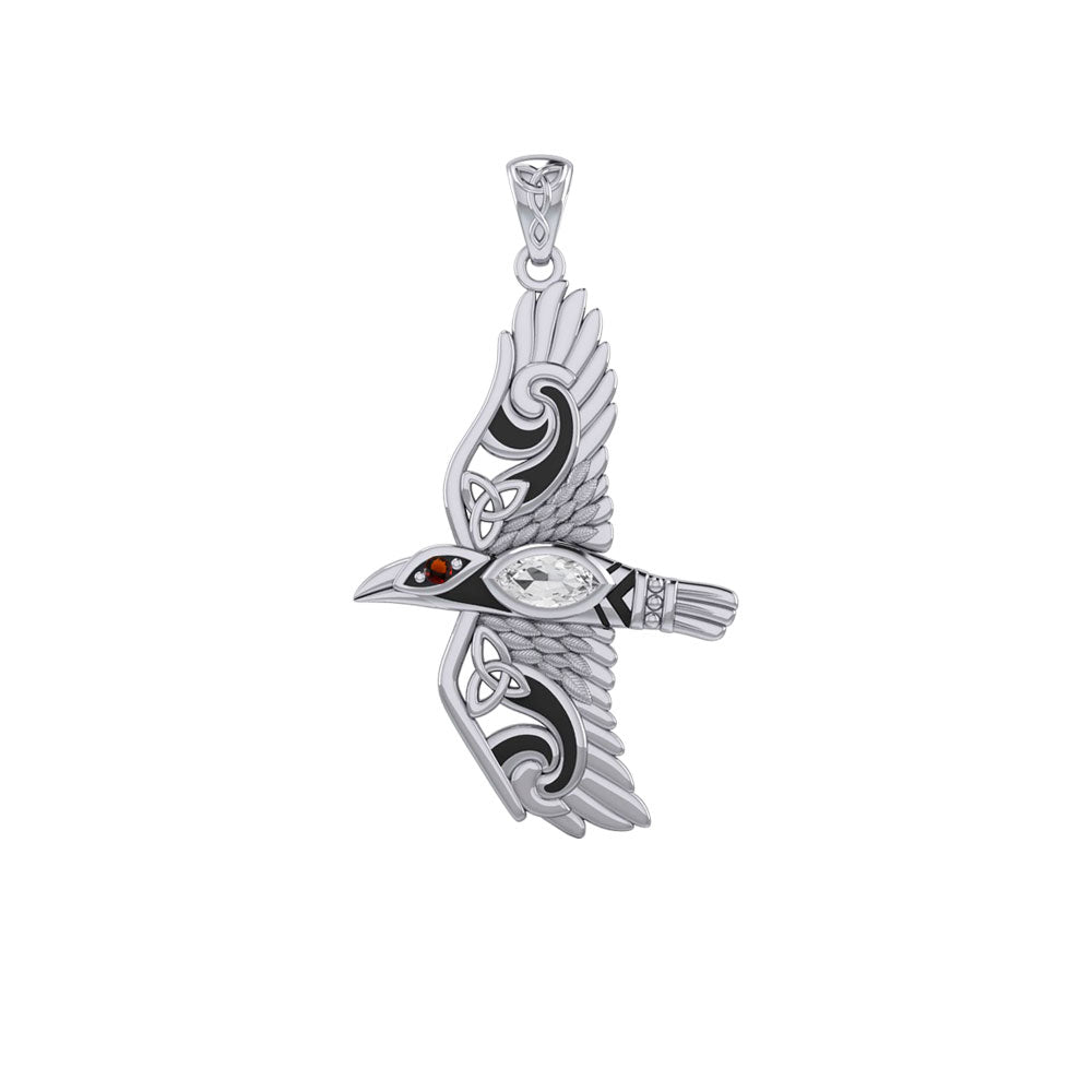 Mythical Raven 14K White Gold Pendant with Gemstone WPD5382