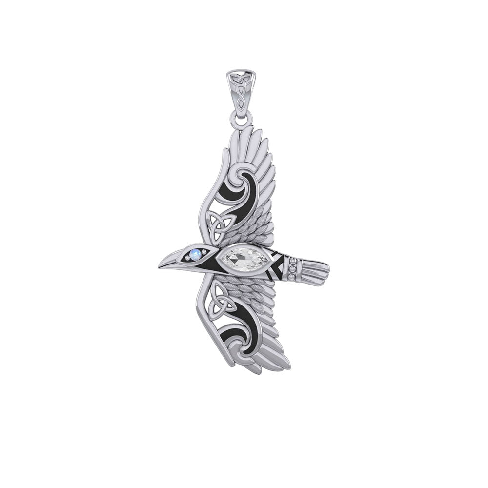 Mythical Raven 14K White Gold Pendant with Gemstone WPD5382