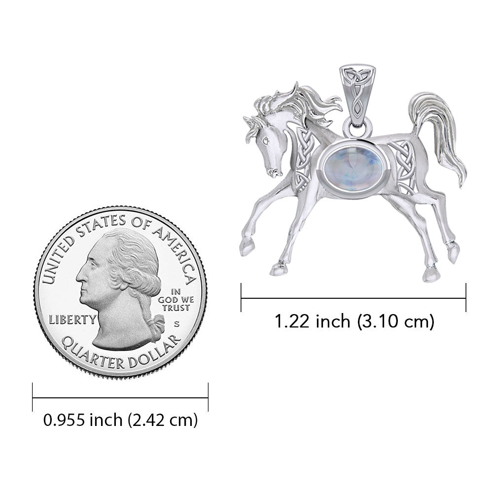 Celtic Running Horse 14K White Gold Pendant with Gem WPD5730