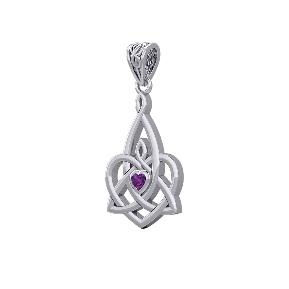Celtic Motherhood Triquetra or Trinity Heart 14K White Gold Pendant With Gem WPD5784