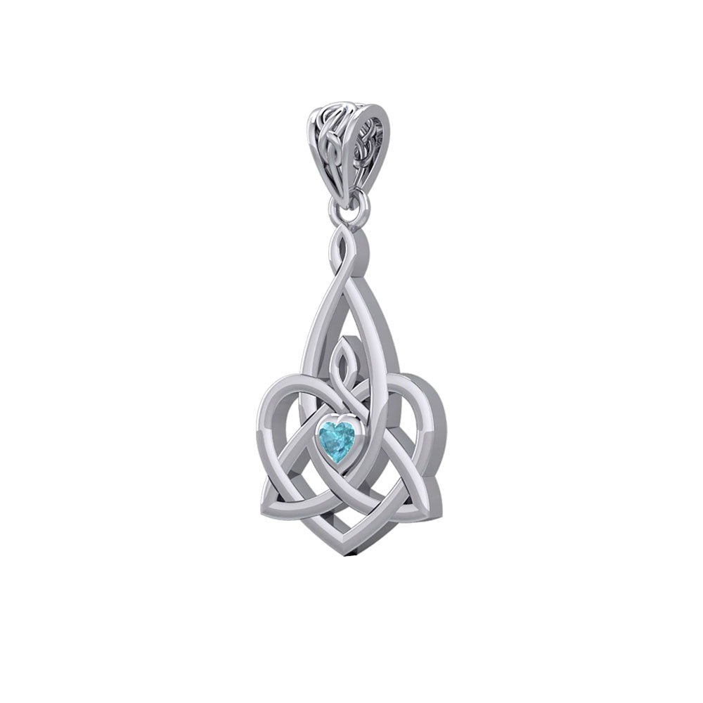 Celtic Motherhood Triquetra or Trinity Heart 14K White Gold Pendant With Gem WPD5784