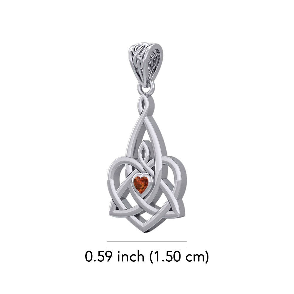 Celtic Motherhood Triquetra or Trinity Heart 14K White Gold Pendant With Gem WPD5784