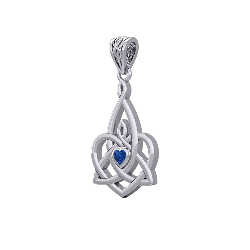 Celtic Motherhood Triquetra or Trinity Heart 14K White Gold Pendant With Gem WPD5784